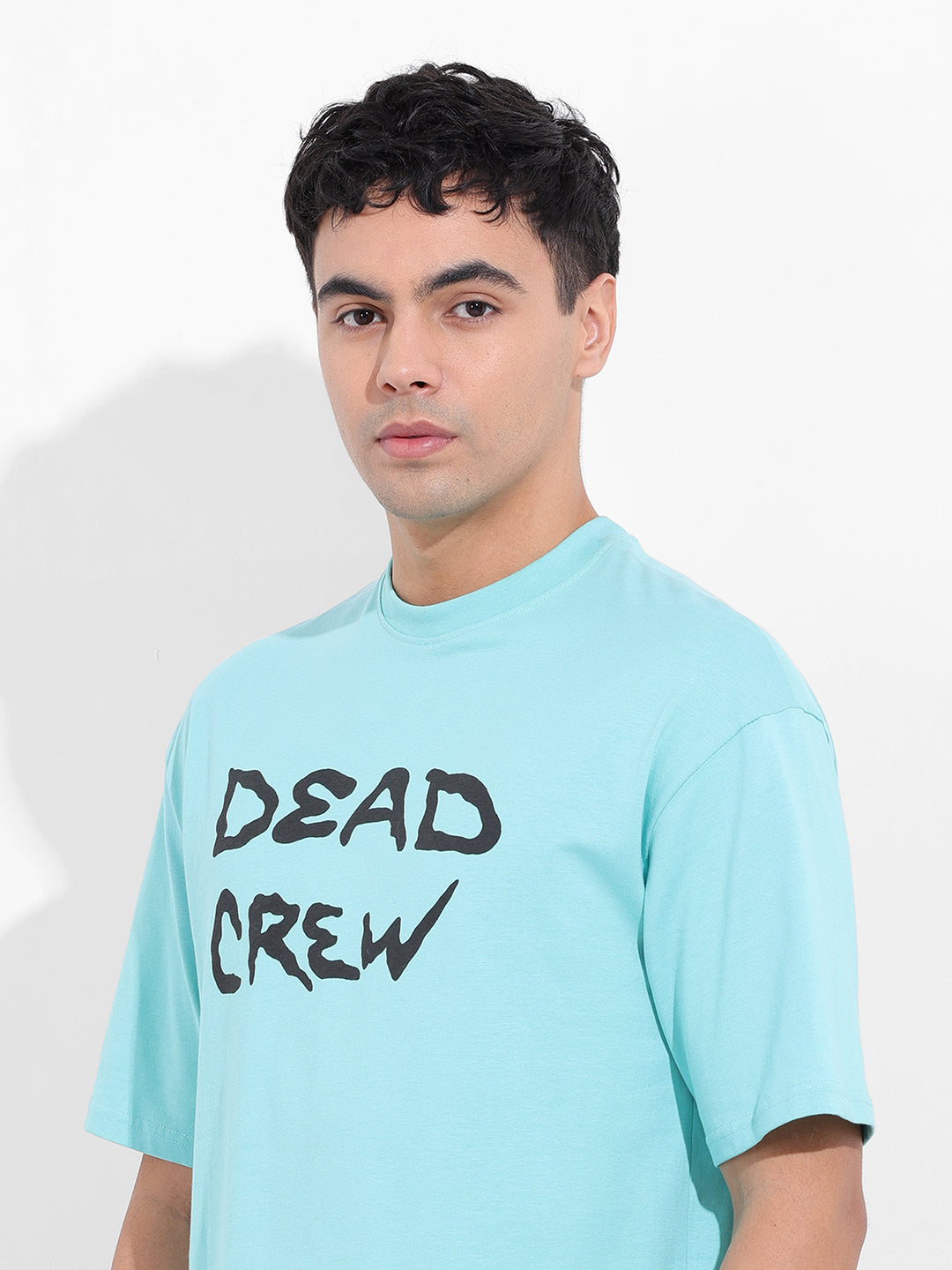 Men's Blue Boxy Oversized Graphic Back Printed Round Neck T-shirt