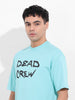 Men's Blue Boxy Oversized Graphic Back Printed Round Neck T-shirt