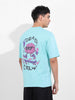 Men's Blue Boxy Oversized Graphic Back Printed Round Neck T-shirt