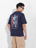 Men's Navy Boxy Oversized Graphic Back Printed Round Neck T-shirt