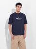 Men's Navy Boxy Oversized Graphic Back Printed Round Neck T-shirt