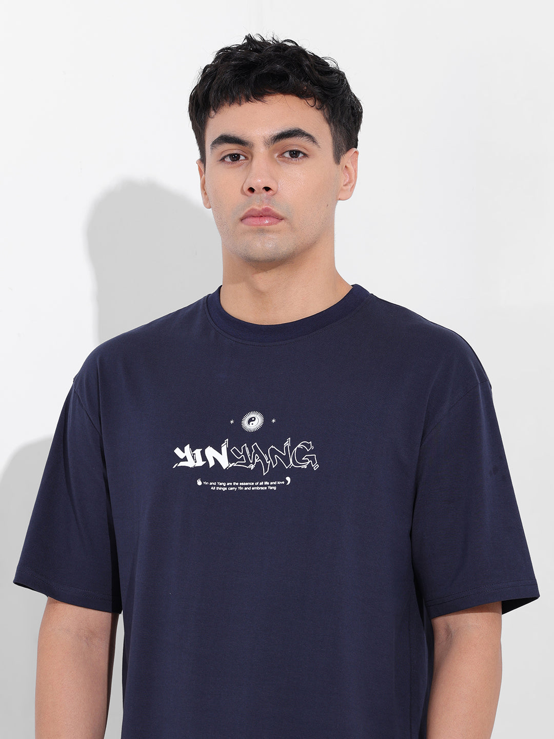 Men's Navy Boxy Oversized Graphic Back Printed Round Neck T-shirt