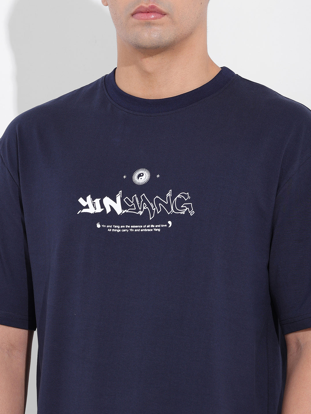 Men's Navy Boxy Oversized Graphic Back Printed Round Neck T-shirt