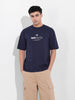 Men's Navy Boxy Oversized Graphic Back Printed Round Neck T-shirt