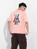 Men's Peach Boxy Oversized Graphic Back Printed Round Neck T-shirt