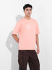 Men's Peach Boxy Oversized Graphic Back Printed Round Neck T-shirt