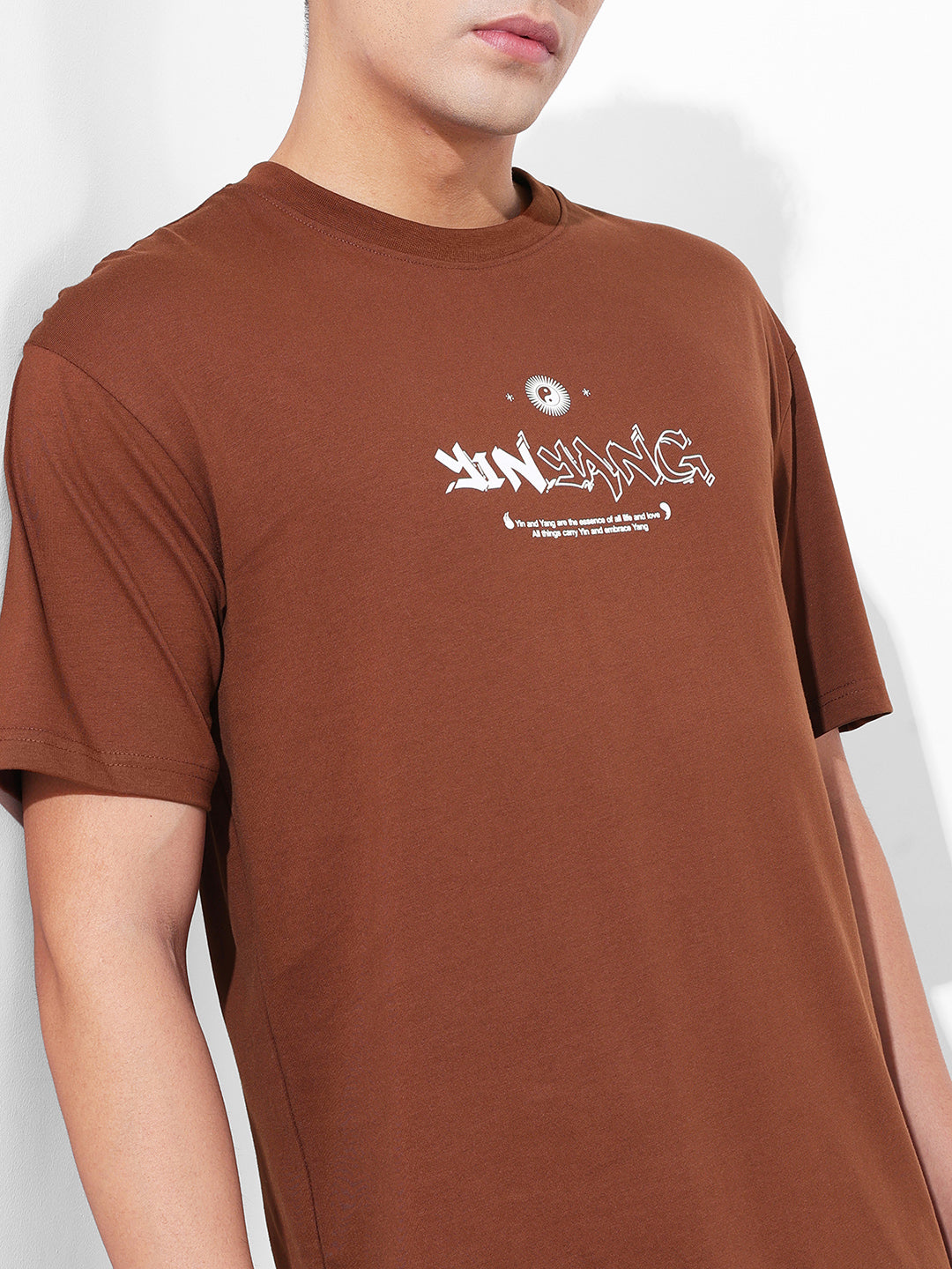 Men's Brown Boxy Oversized Graphic Back Printed Round Neck T-shirt