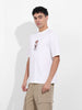 Men's White Boxy Oversized Graphic Back Printed Round Neck T-shirt