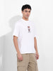 Men's White Boxy Oversized Graphic Back Printed Round Neck T-shirt