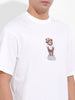 Men's White Boxy Oversized Graphic Back Printed Round Neck T-shirt