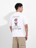 Men's White Boxy Oversized Graphic Back Printed Round Neck T-shirt
