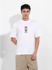 Men's White Boxy Oversized Graphic Back Printed Round Neck T-shirt