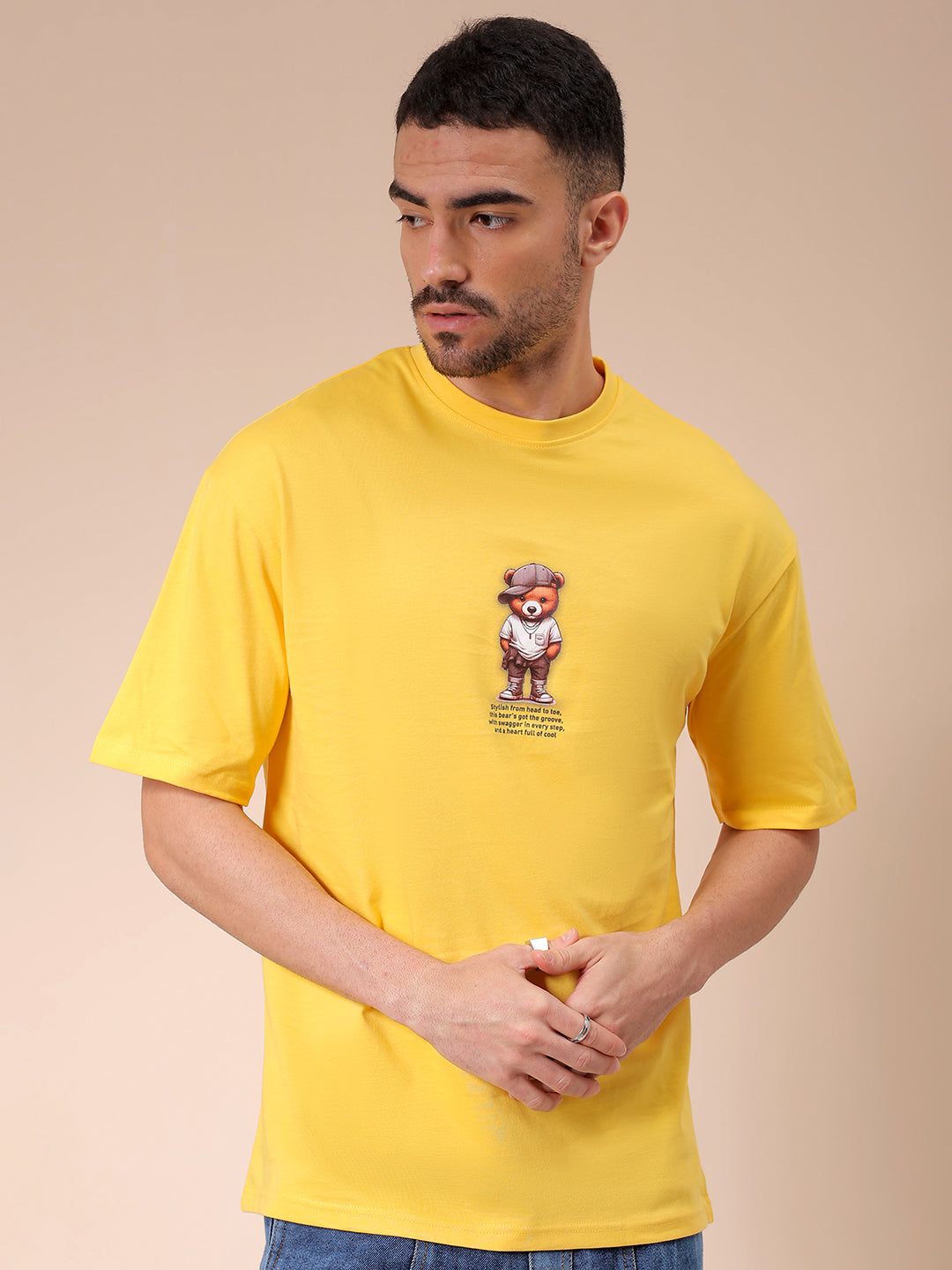 Men's Yellow Oversized Graphic Back Printed T-Shirt