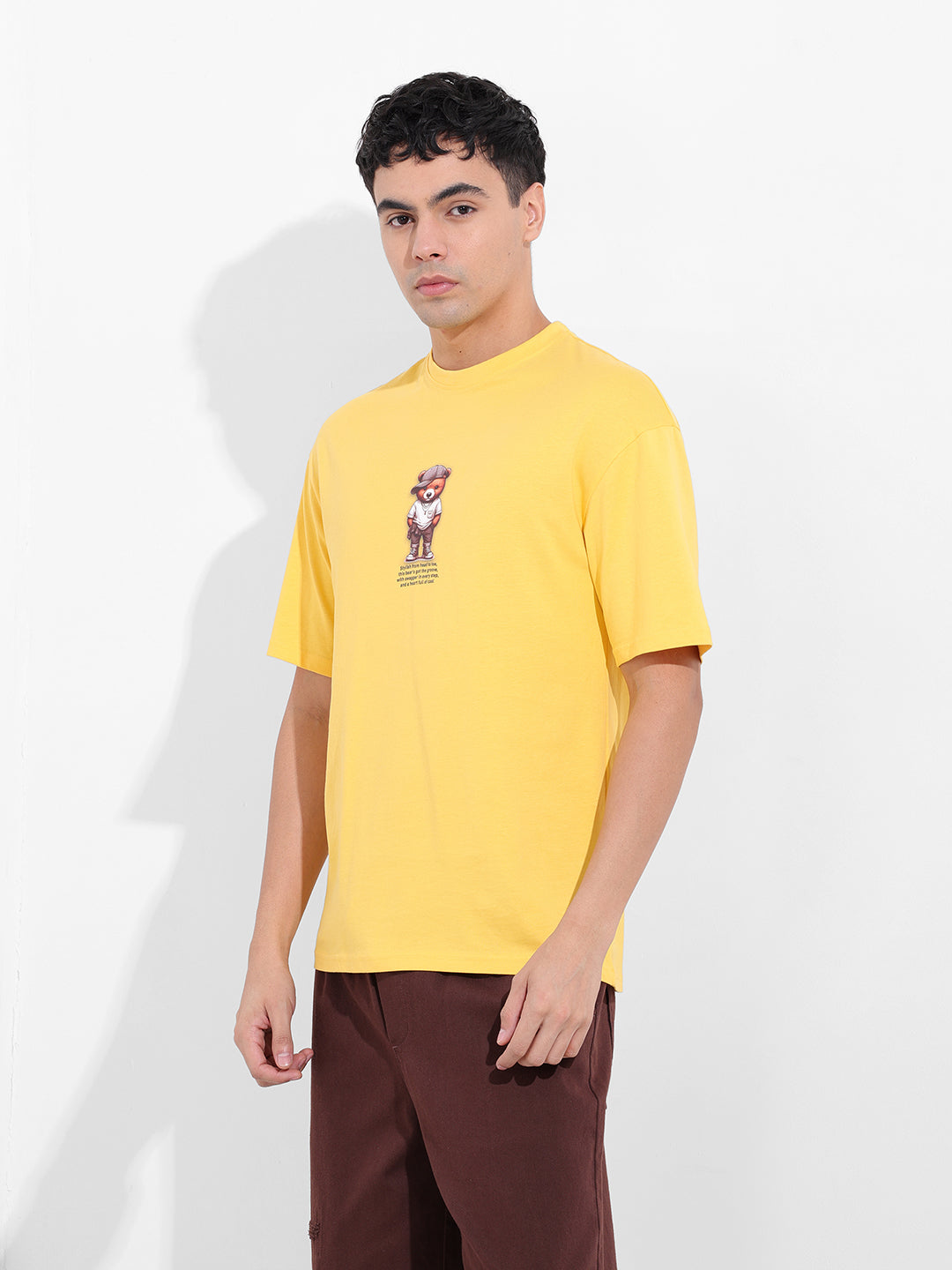 Men's Yellow Boxy Oversized Graphic Back Printed Round Neck T-shirt