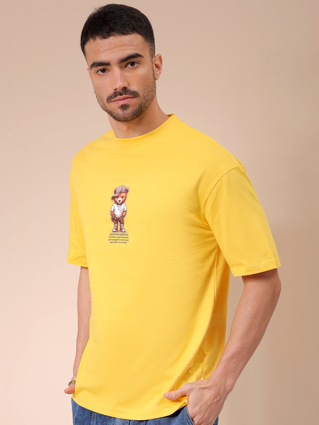 Men's Yellow Oversized Graphic Back Printed T-Shirt