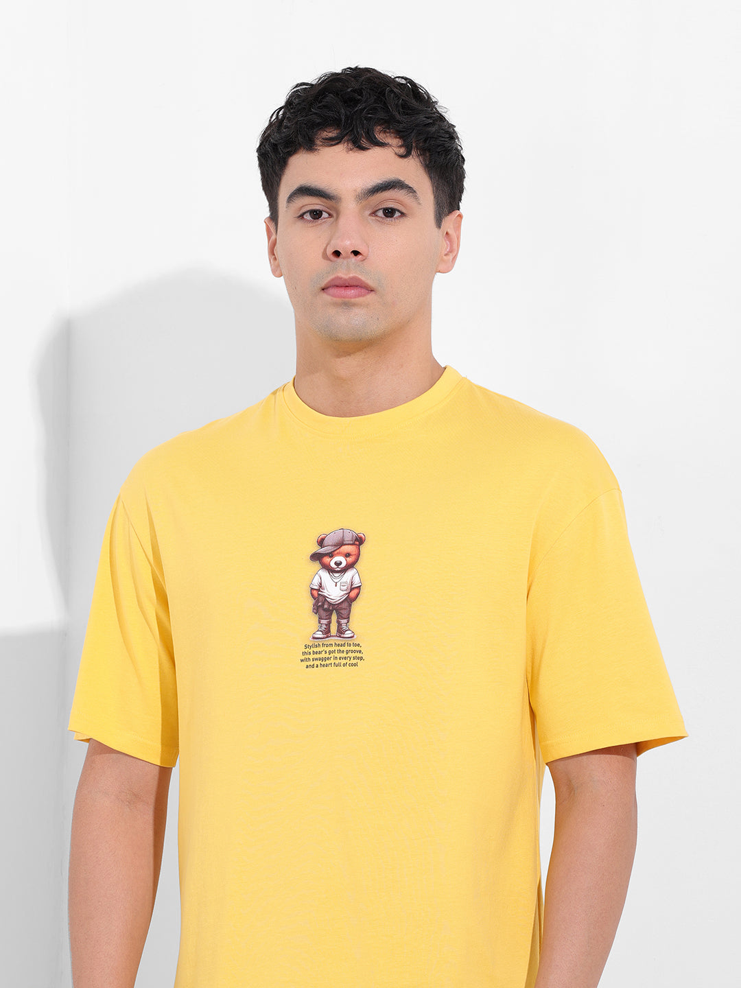 Men's Yellow Boxy Oversized Graphic Back Printed Round Neck T-shirt