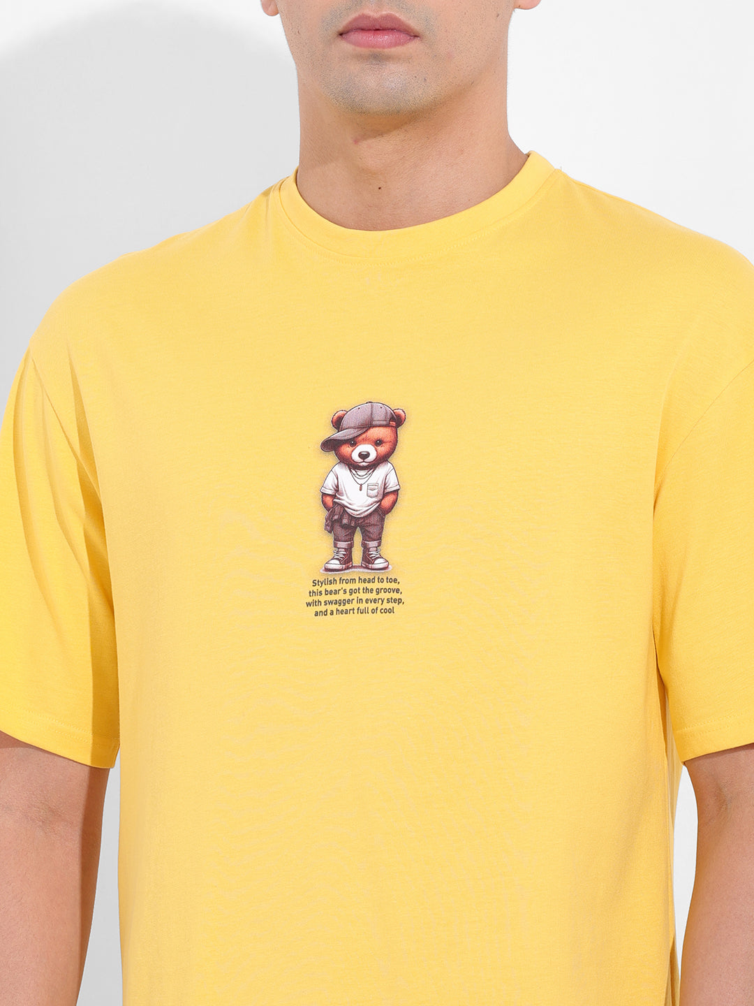 Men's Yellow Boxy Oversized Graphic Back Printed Round Neck T-shirt