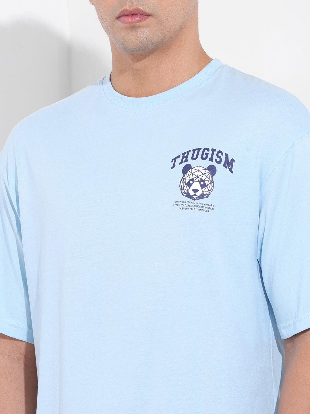Men's Blue Boxy Oversized Graphic Back Printed Round Neck T-shirt