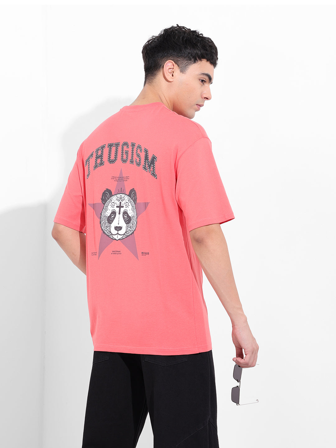 Men's Red Boxy Oversized Graphic Back Printed Round Neck T-shirt