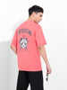 Men's Red Boxy Oversized Graphic Back Printed Round Neck T-shirt