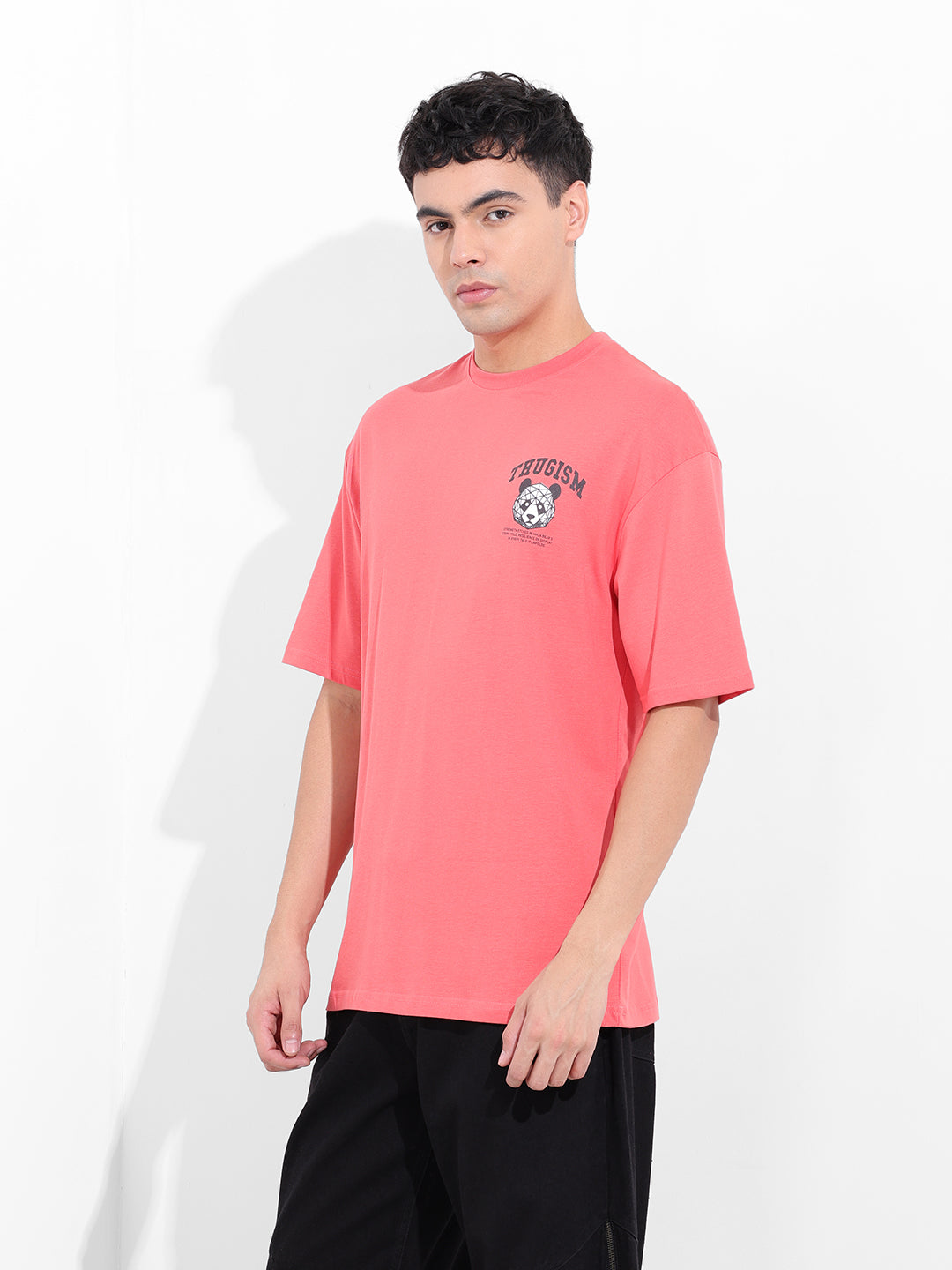 Men's Red Boxy Oversized Graphic Back Printed Round Neck T-shirt