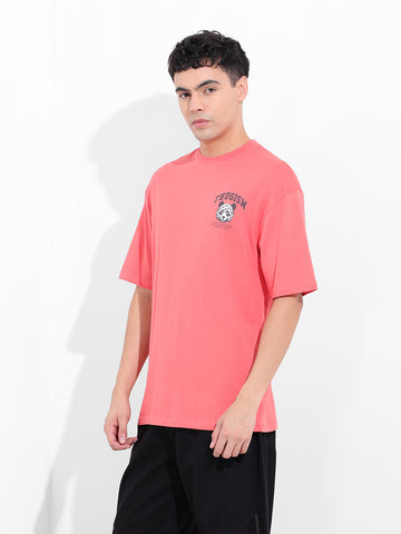 Men's Red Boxy Oversized Graphic Back Printed Round Neck T-shirt