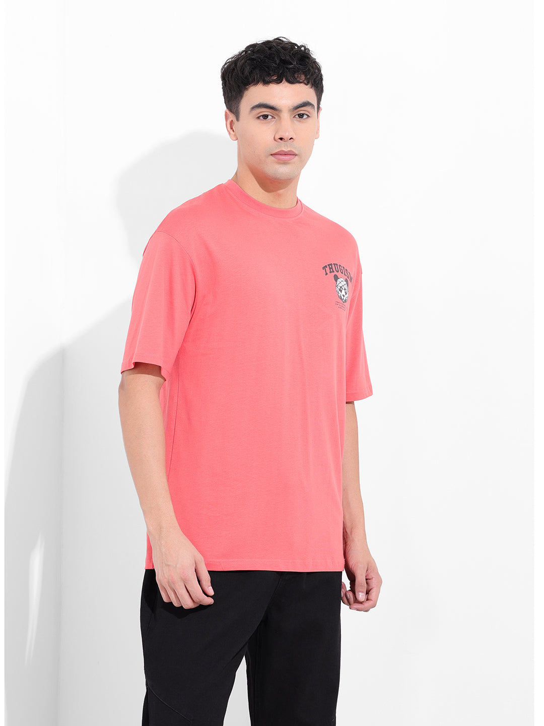 Men's Red Boxy Oversized Graphic Back Printed Round Neck T-shirt