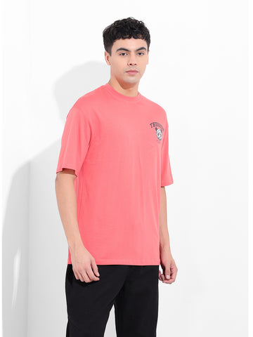 Men's Red Boxy Oversized Graphic Back Printed Round Neck T-shirt