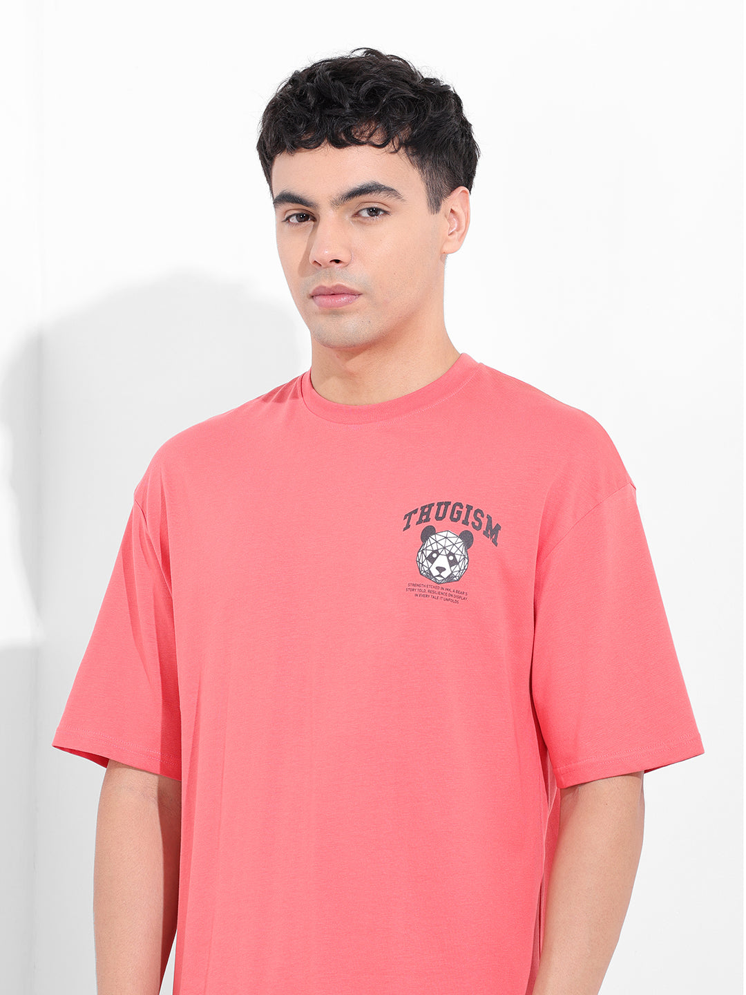 Men's Red Boxy Oversized Graphic Back Printed Round Neck T-shirt