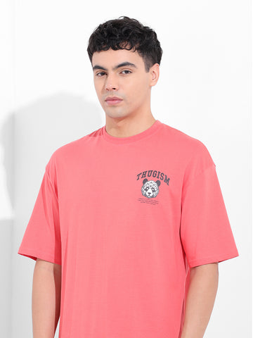 Men's Red Boxy Oversized Graphic Back Printed Round Neck T-shirt