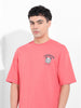 Men's Red Boxy Oversized Graphic Back Printed Round Neck T-shirt