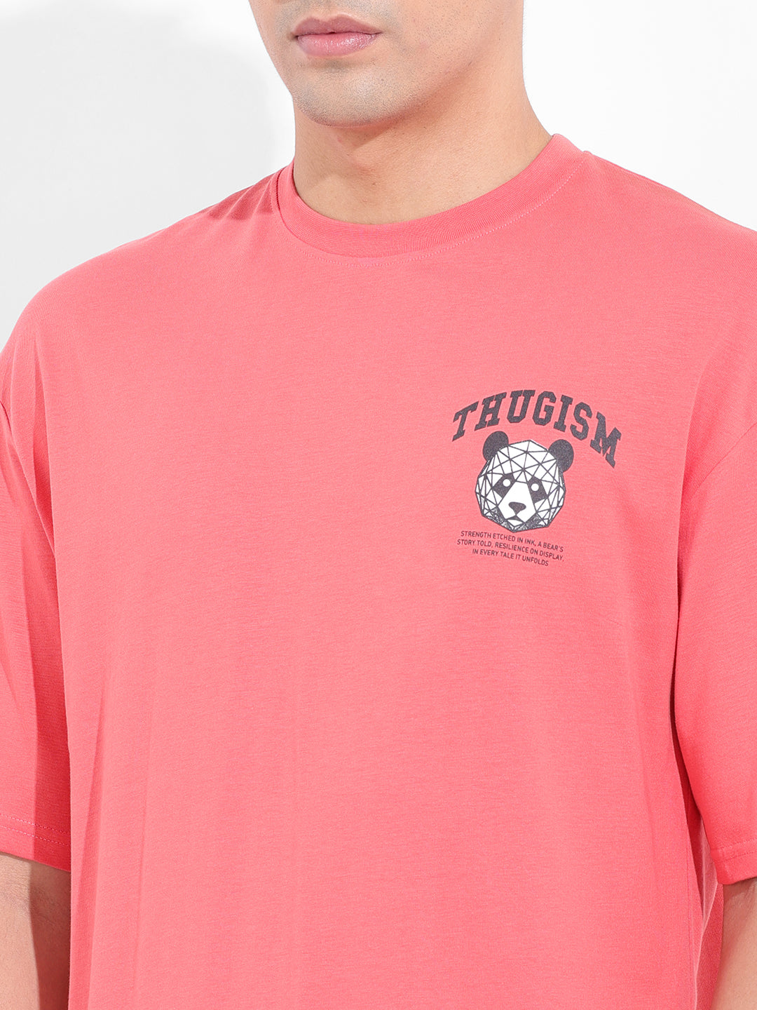 Men's Red Boxy Oversized Graphic Back Printed Round Neck T-shirt