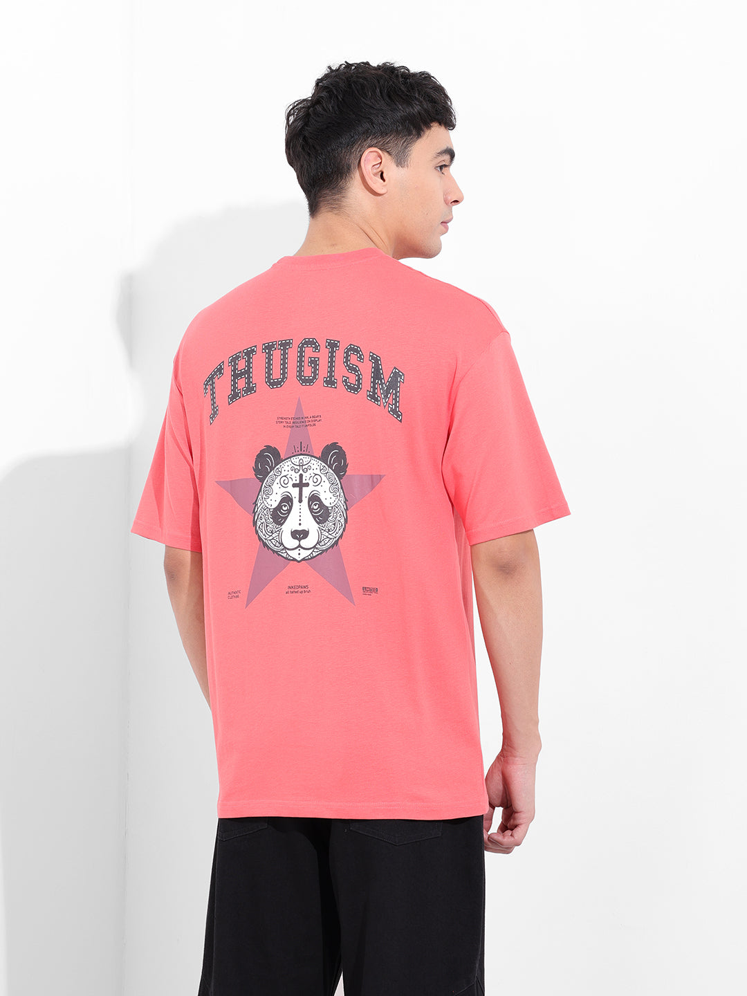 Men's Red Boxy Oversized Graphic Back Printed Round Neck T-shirt