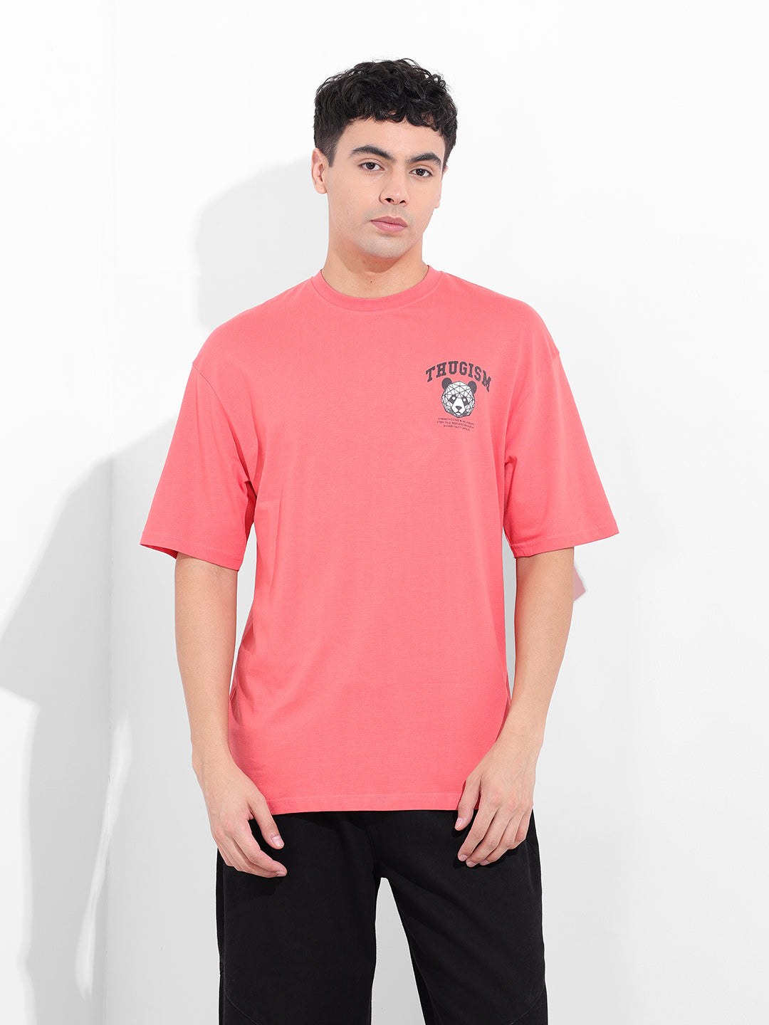 Men's Red Boxy Oversized Graphic Back Printed Round Neck T-shirt