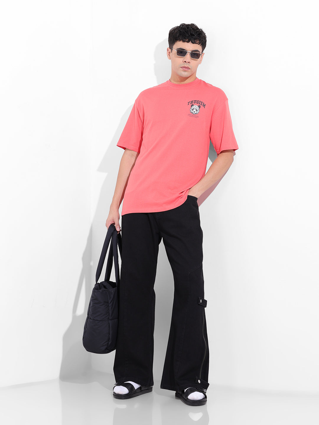 Men's Red Boxy Oversized Graphic Back Printed Round Neck T-shirt