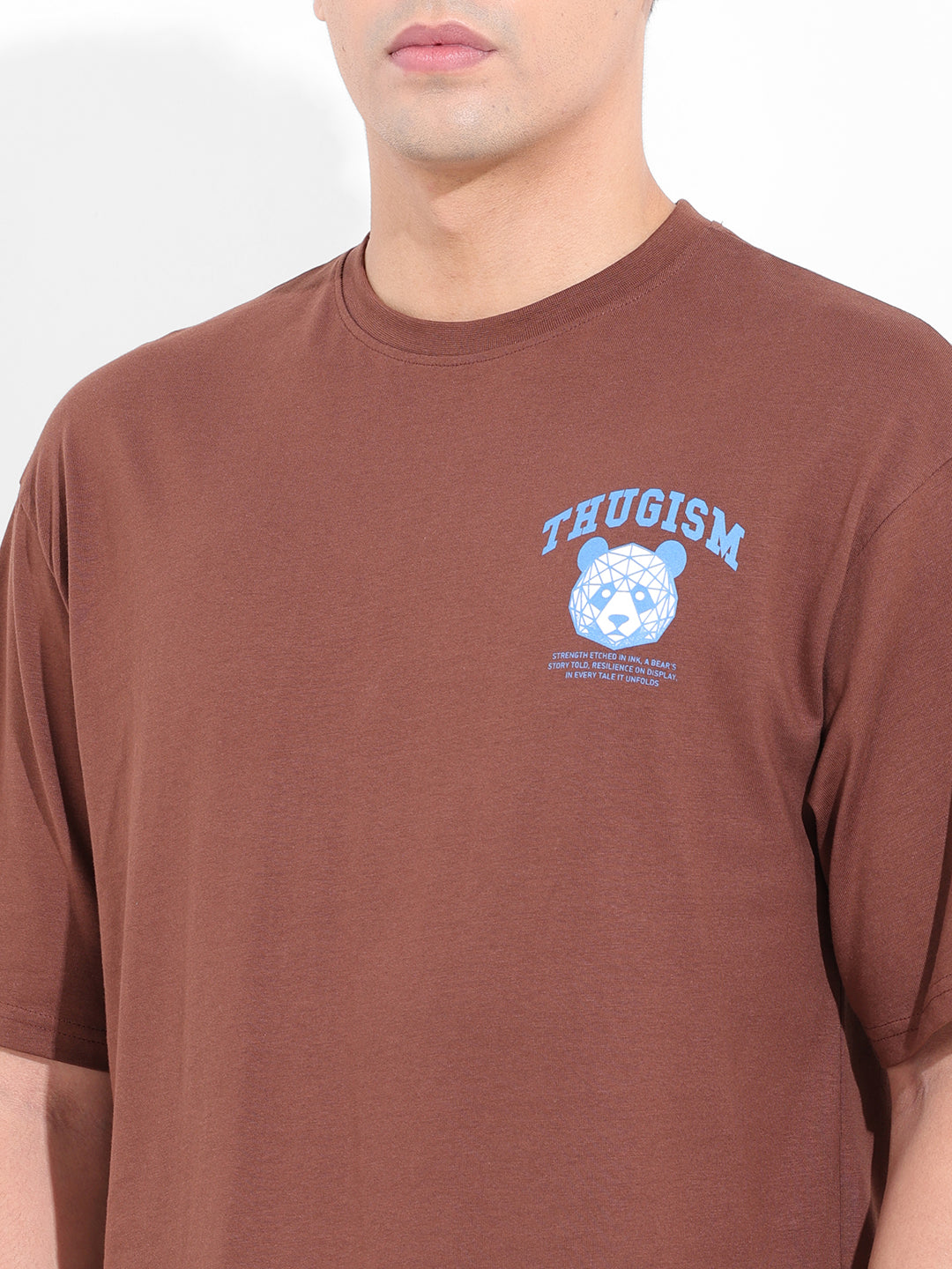 Men's Brown Boxy Oversized Graphic Back Printed Round Neck T-shirt