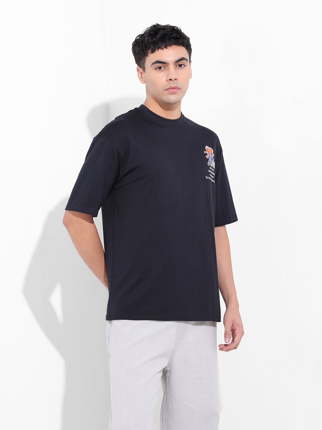 Men's Black Boxy Oversized Graphic Back Printed Round Neck T-shirt