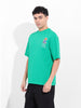 Men's Green Boxy Oversized Graphic Back Printed Round Neck T-shirt