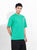Men's Green Boxy Oversized Graphic Back Printed Round Neck T-shirt