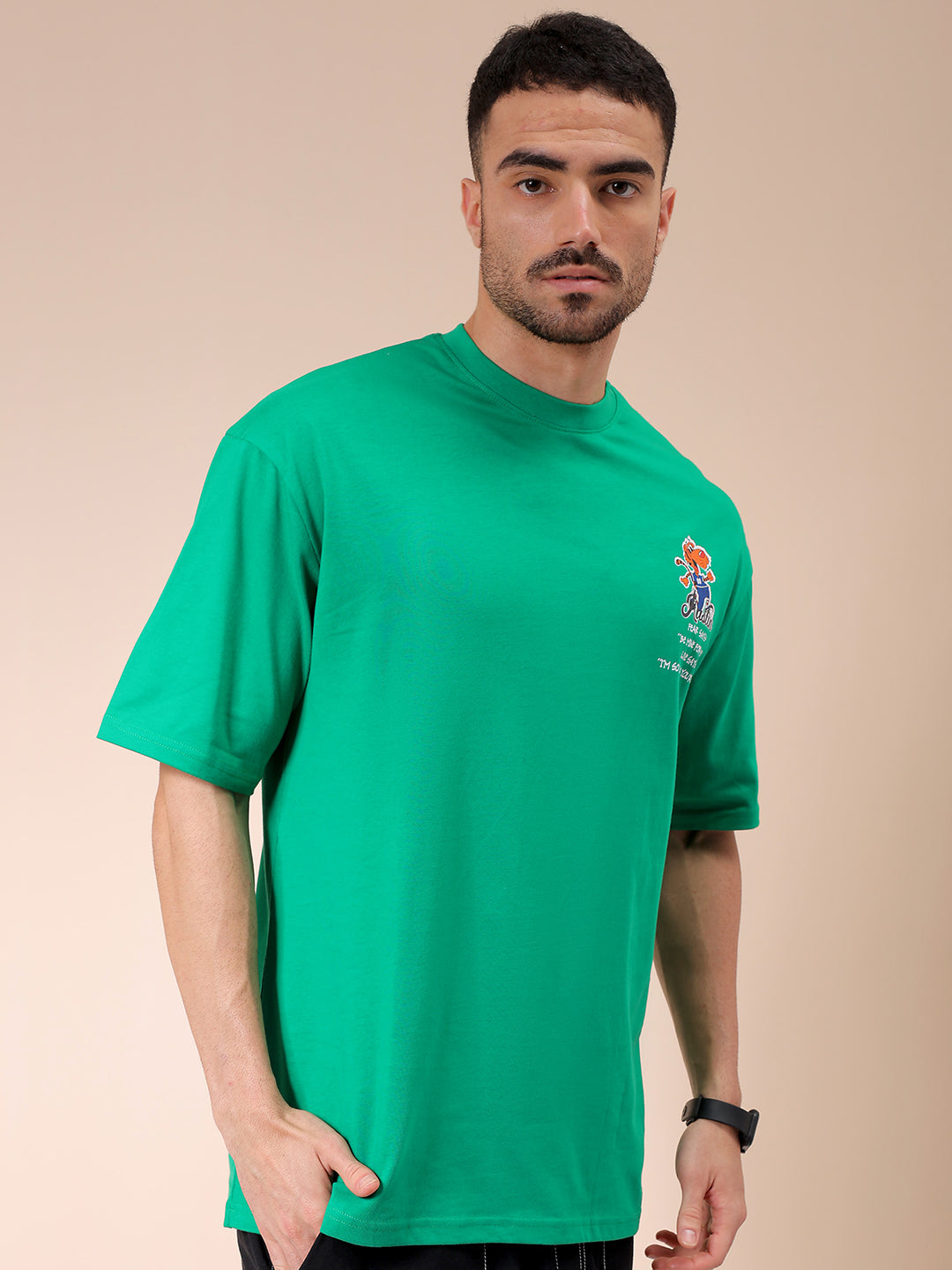 Men's Green Oversized Graphic Back Printed T-Shirt