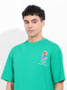 Men's Green Boxy Oversized Graphic Back Printed Round Neck T-shirt