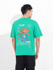 Men's Green Boxy Oversized Graphic Back Printed Round Neck T-shirt