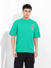Men's Green Boxy Oversized Graphic Back Printed Round Neck T-shirt
