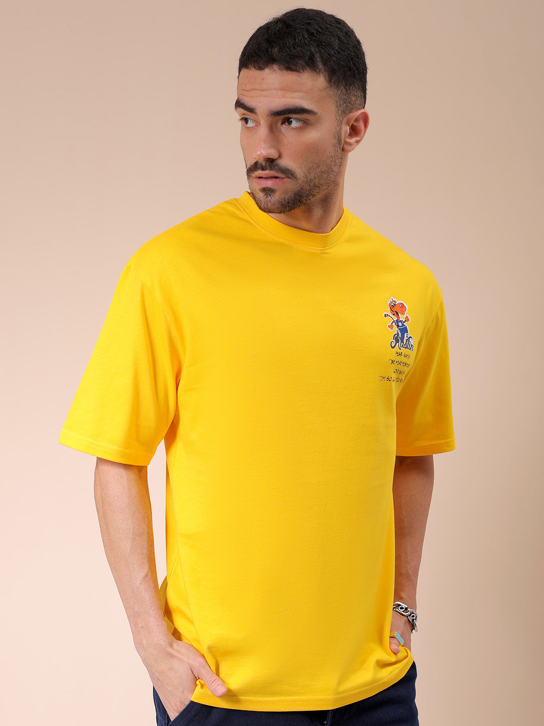 Men's Yellow Oversized Graphic Back Printed T-Shirt