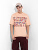 Men's Beige Boxy Oversized Placement Print Round Neck T-shirt