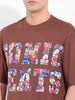 Men's Brown Boxy Oversized Placement Print Round Neck T-shirt
