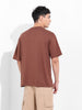 Men's Brown Boxy Oversized Placement Print Round Neck T-shirt