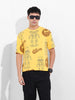 Men's Yellow Boxy Oversized All Over Print Round Neck T-shirt