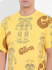 Men's Yellow Boxy Oversized All Over Print Round Neck T-shirt