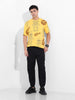 Men's Yellow Boxy Oversized All Over Print Round Neck T-shirt